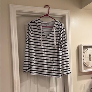 LOFT Women’s Black and White Striped Hoodie